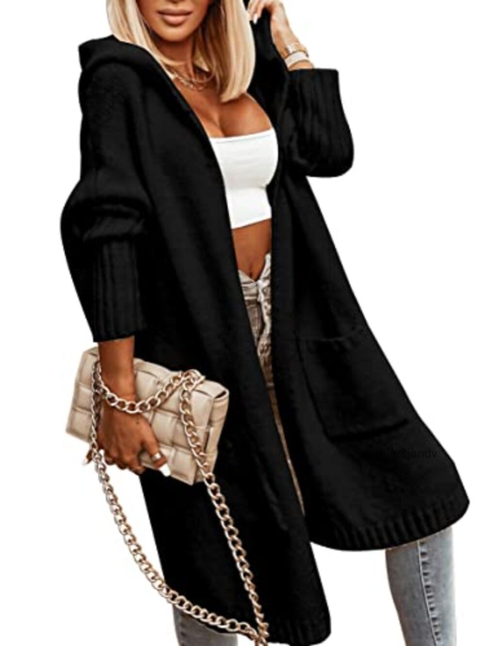 Womens Long Hooded Cardigan Cable Knit Oversized Sweater Coat Pockets